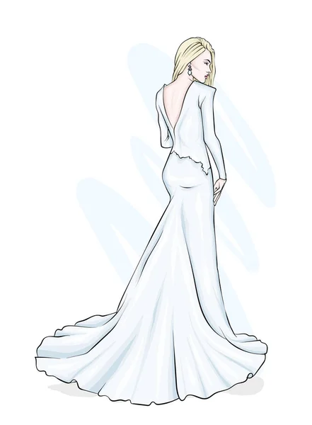 Hermosa Novia Vestido Novia Ilustración Vectorial Para Una Tarjeta Póster — Vector de stock