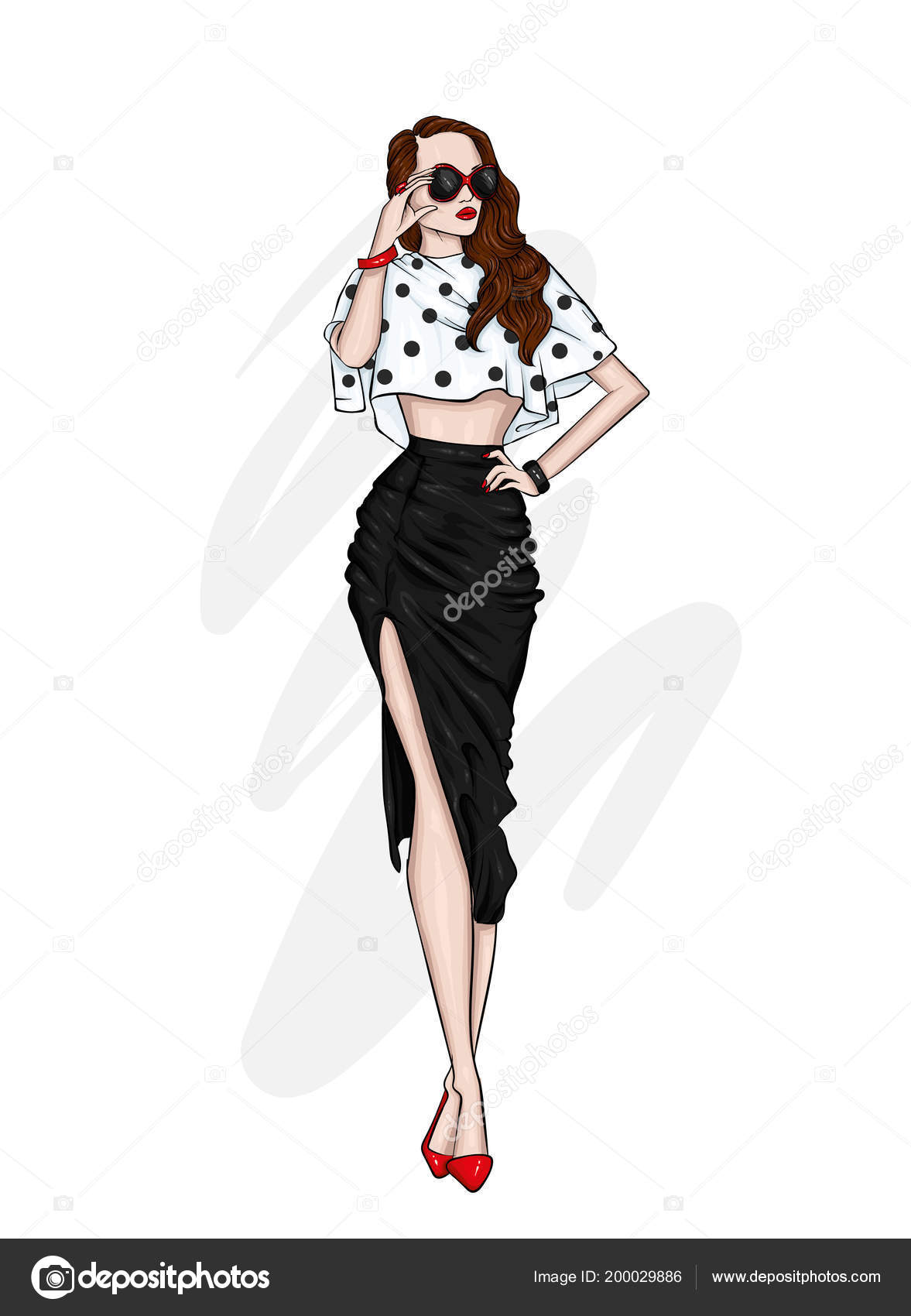 Beautiful Tall Girl Long Legs Stylish Skirt Glasses Blouse High Stock  Vector by ©VitalyGrin 200029886