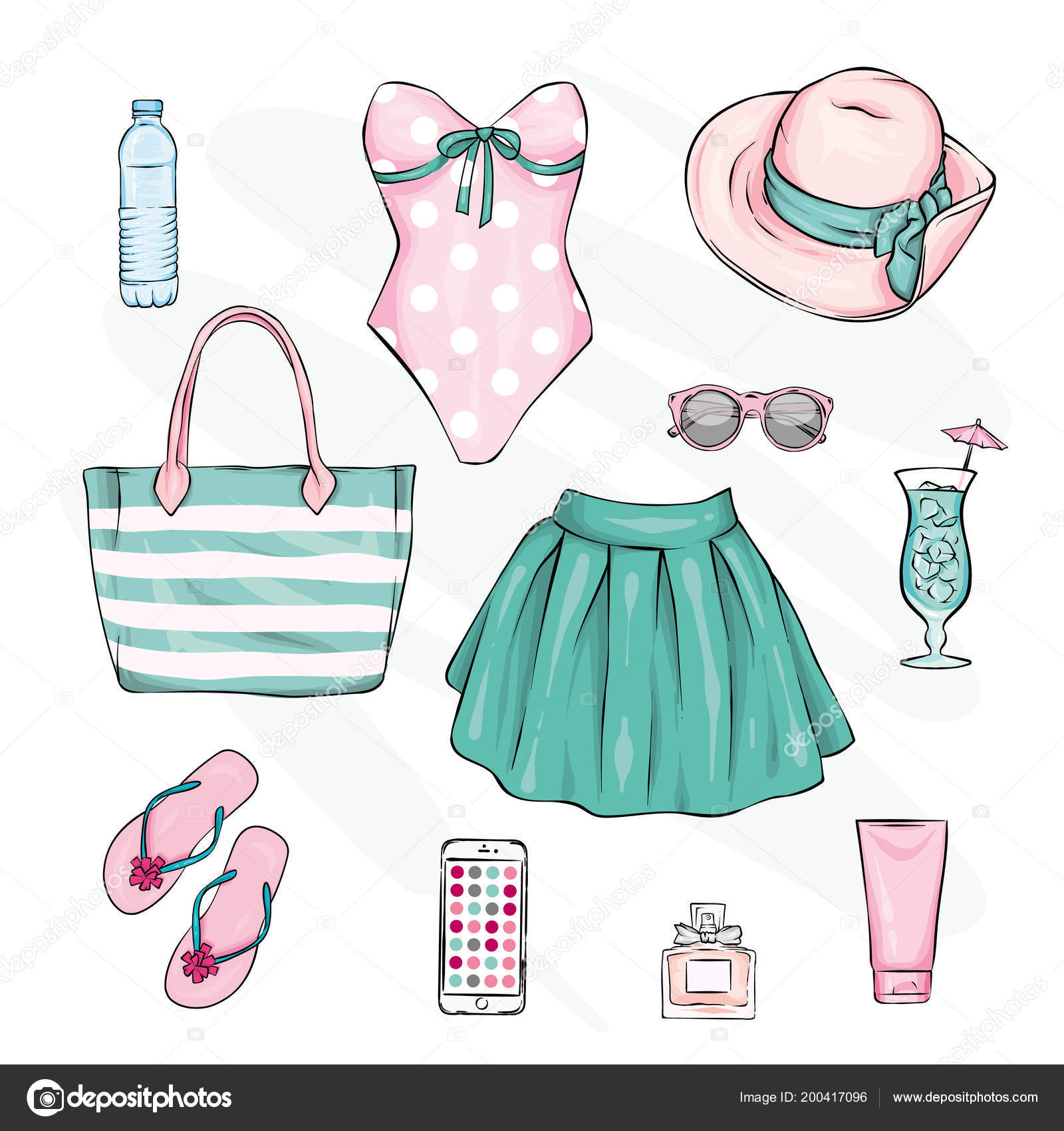 Set Stylish Summer Clothes Accessories Skirt Swimsuit Shoes Hat Sunblock Stock Vector Royalty Free Vector Image By C Vitalygrin 200417096