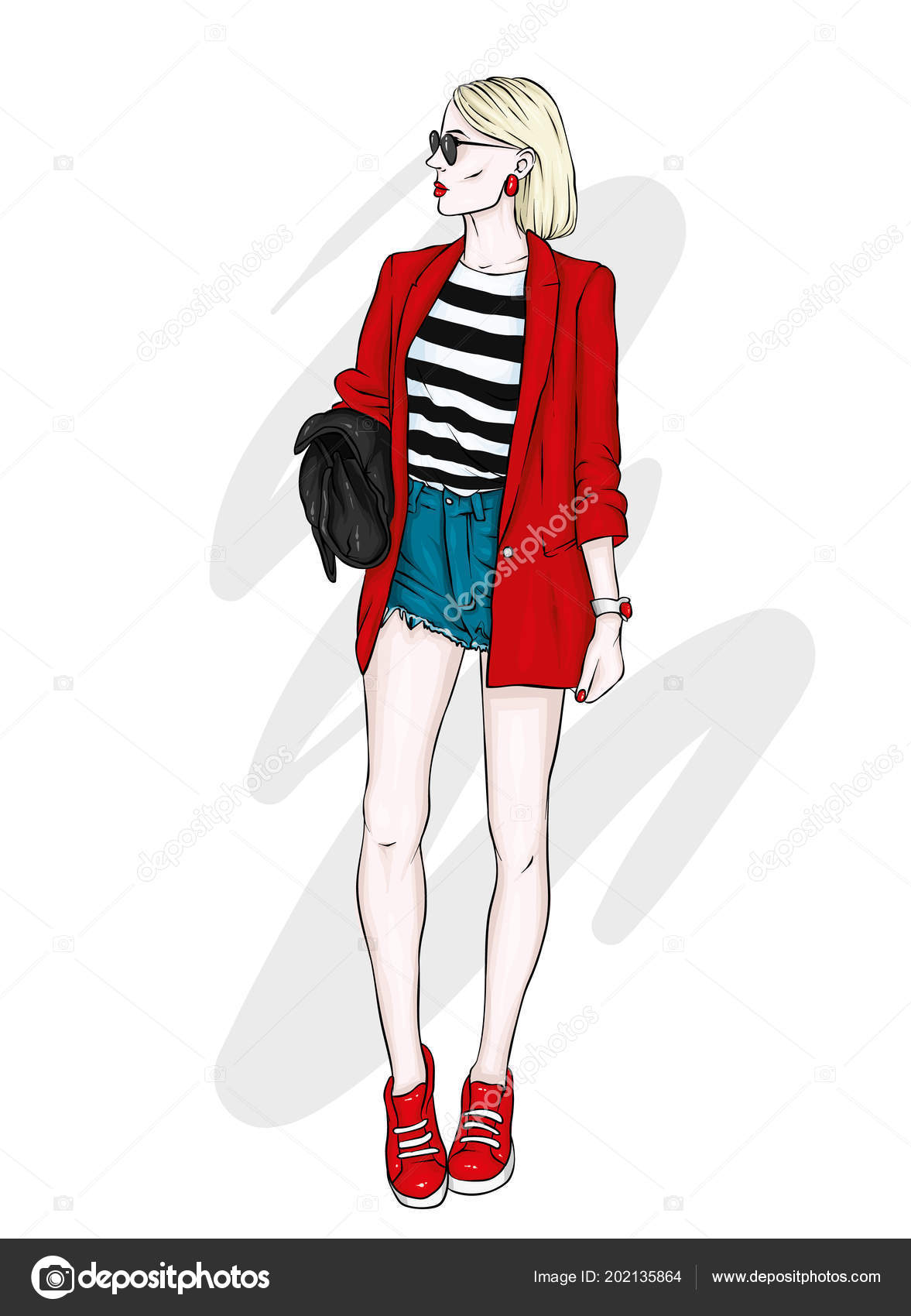 Tall Slender Girl Short Shorts Jacket High Heeled Shoes Beautiful