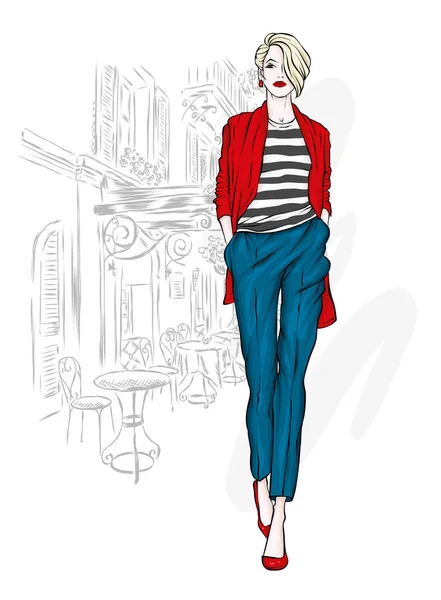Beau Haut Pantalon Cardigan Vêtements Accessoires Élégants Une Femme Mode — Image vectorielle