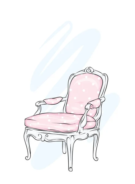 Una Silla Antigua Flores Muebles Antiguos Rosas Peonías Vintage Retro — Vector de stock