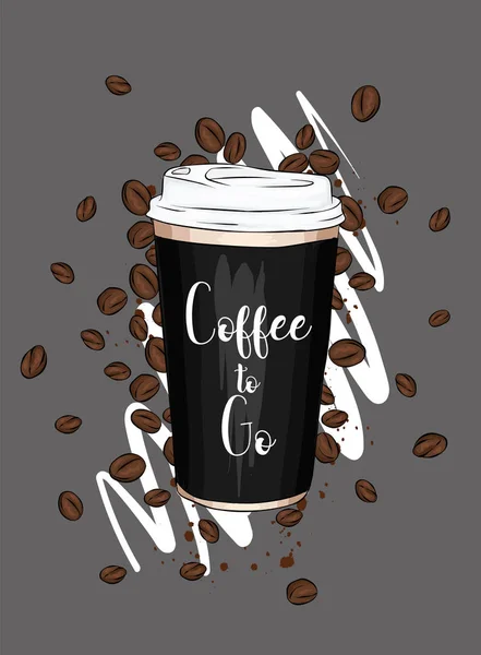 Copo Elegante Café Com Uma Inscrição Ilustração Vetorial Para Cartão — Vetor de Stock