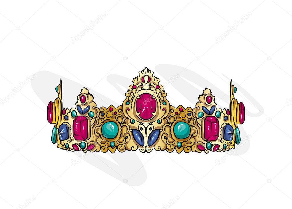 Crown vector. Painted diadem. Vector illustration for a greeting card, poster, or print on clothes.