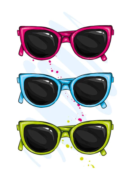 Glazen Kleurrijke Vector Set Illustratie Bril Vecto Geïsoleerd Bril Zomer — Stockvector