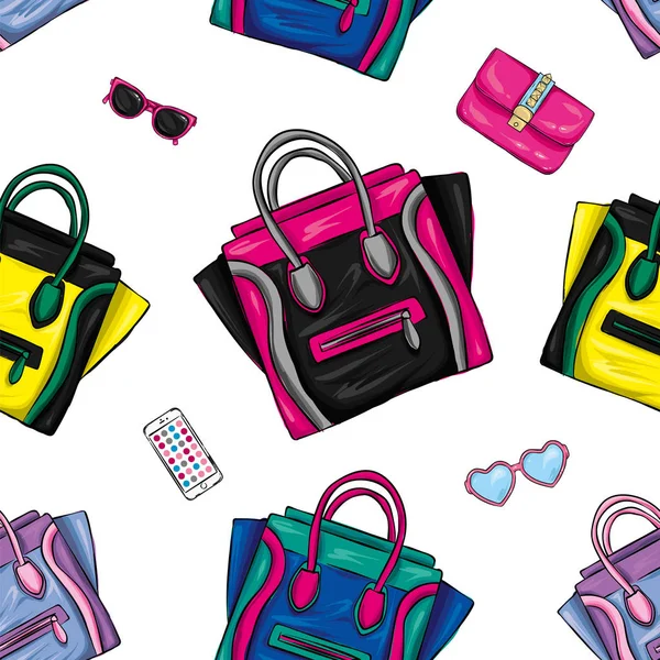 複数の色の買い物袋のセット ベクトル イラストはがきやポスター 服のプリント スタイルとファッション — ストックベクタ