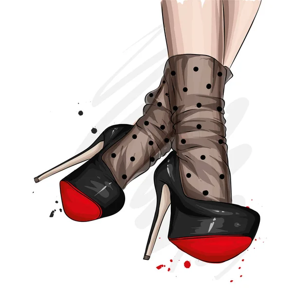 Jambes Féminines Dans Des Chaussures Élégantes Avec Des Talons Des — Image vectorielle