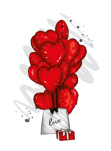 Πολλά Μπαλόνια Σχήμα Καρδιάς Εικονογράφηση Διάνυσμα Ημέρα Του Αγίου Βαλεντίνου — Διανυσματικό Αρχείο