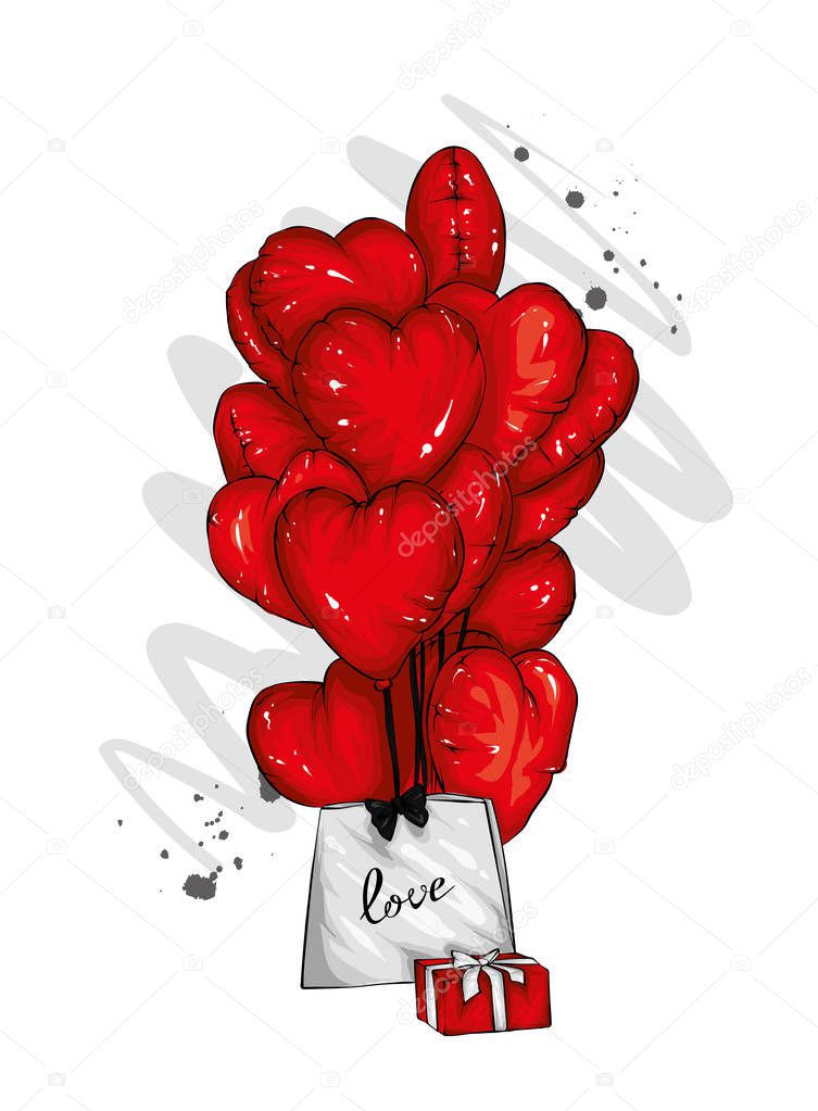 Many balloons in the shape of a heart. Vector illustration. St. Valentine's Day.