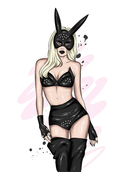 Mooi Meisje Sexy Ondergoed Een Masker Liefde Seks Bdsm Vector — Stockvector