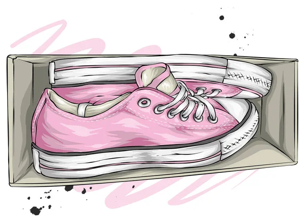 Hermosas Zapatillas Ilustración Vectorial Para Una Imagen Póster Zapatos Juveniles — Vector de stock