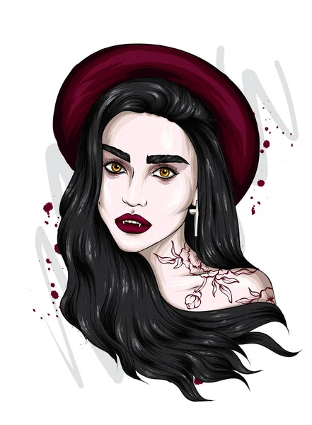 Bonito linha desenho de um vampiro menina vestindo santa chapéu imagem  vetorial de lineartestpilot© 248517878