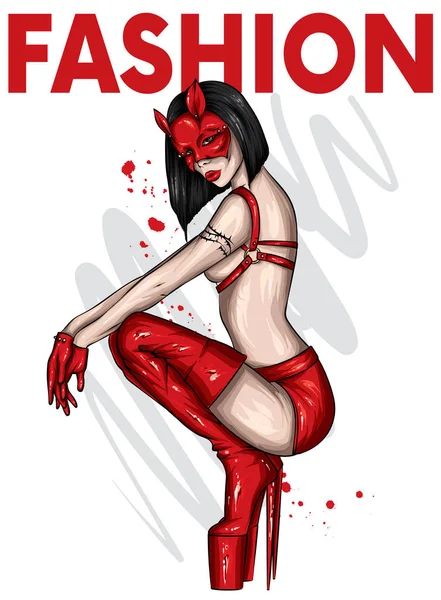 Mooi Meisje Sexy Ondergoed Een Masker Liefde Seks Bdsm Vector — Stockvector