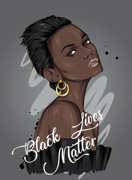Egy Gyönyörű Fekete Lány Portréja Afrikai Tiltakozások Amerikában Fekete Élet — Stock Vector