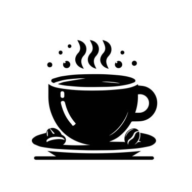 Bir fincan kahve. Kahve taneleri ve çikolata. Poster veya logo için vektör illüstrasyonu.