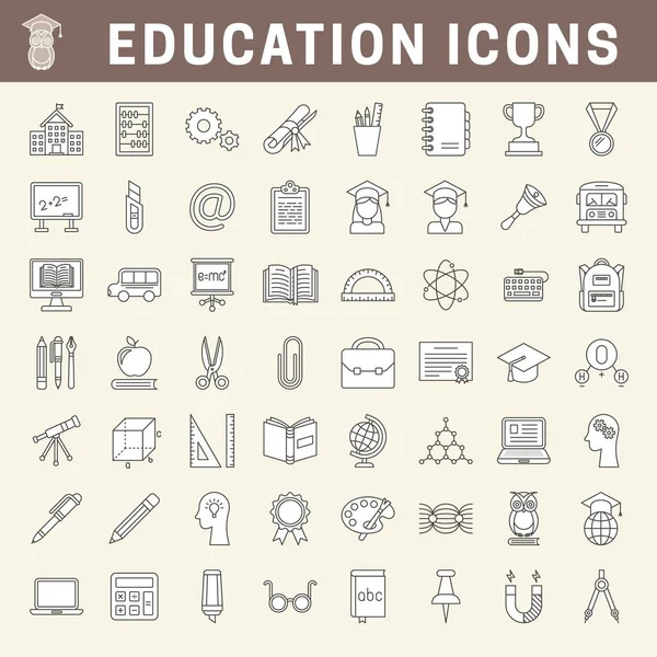 Iconos de línea delgada de escuela y educación con relleno — Vector de stock