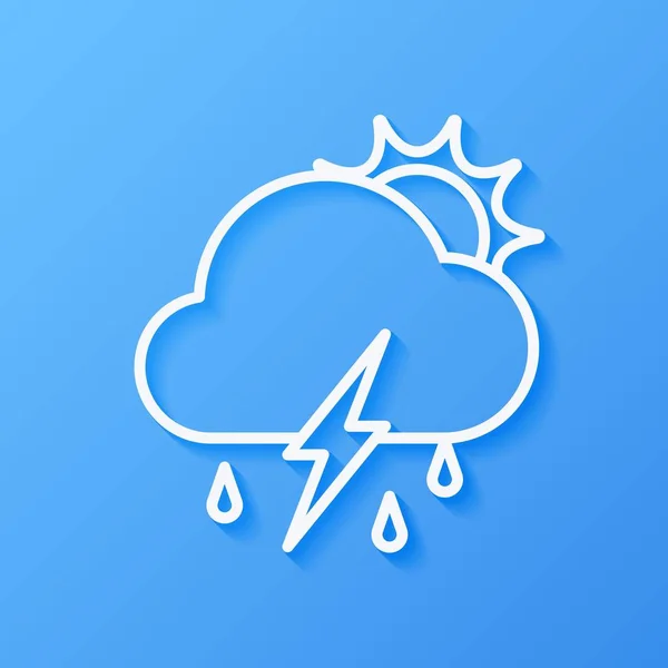 Icono tiempo sol, nube, lluvia con relámpagos — Vector de stock