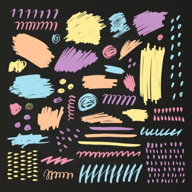 Siyah arkaplanda izole edilmiş renk fırçası pint ve desen seti