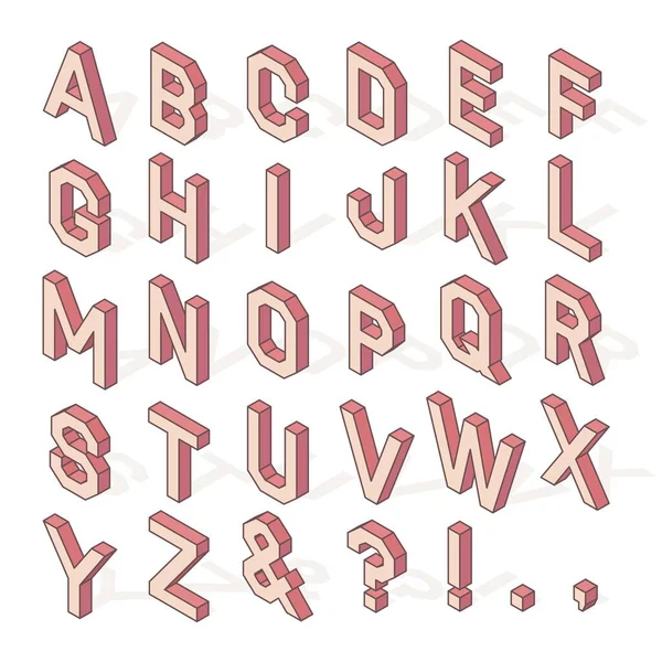 拉丁字母和符号的等距彩色大写字母 阴影和可编辑笔划在白色背景上隔离 — 图库矢量图片