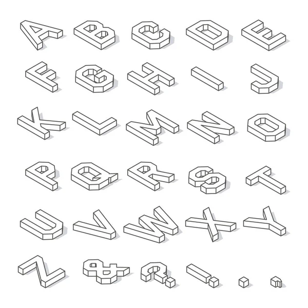 Isometrische Hoofdletters Van Het Latijnse Alfabet Symbolen Met Schaduw Bewerkbare — Stockvector