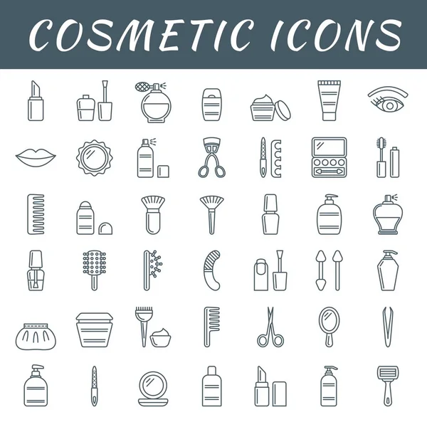 Conjunto Iconos Cosméticos Contorno Simple Golpe Editable — Vector de stock