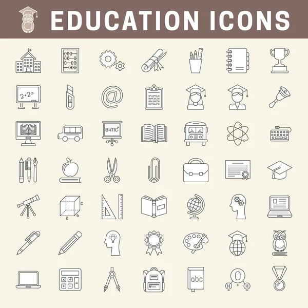 Set Von Schul Und Bildungssymbolen Mit Ausfüllbarem Editierbarem Strich — Stockvektor