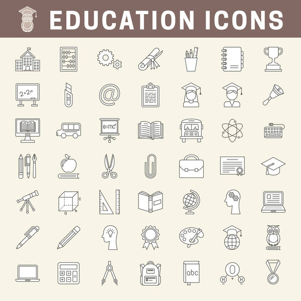 Set of school and education outline icons with fill, editable stroke