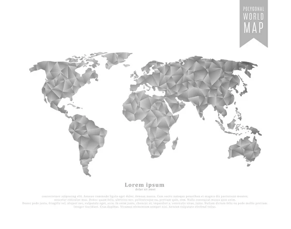 Çokgen Monokrom Mozaiğinden Yapılmış Dünya Haritası — Stok Vektör