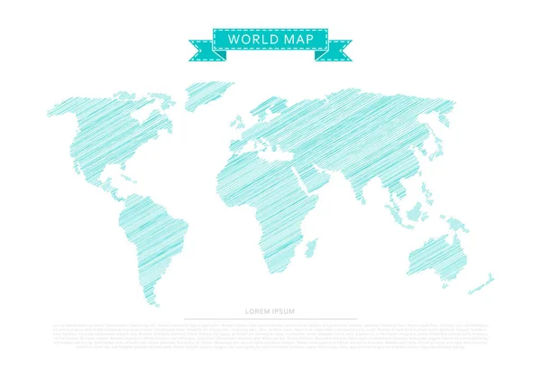 在白色背景上孤立的蓝色涂鸦世界地图 — 图库矢量图片