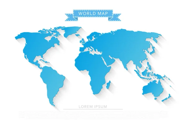 Mapa Del Mundo Azul Aislado Sobre Fondo Blanco Con Sombra — Archivo Imágenes Vectoriales