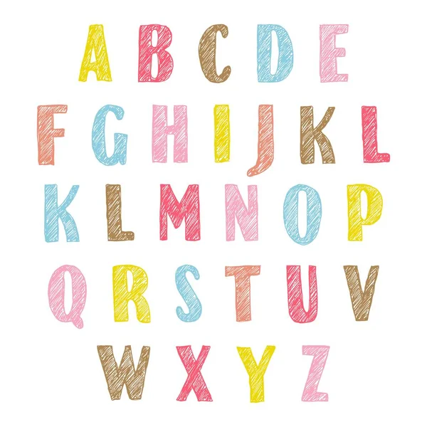 Dessiné Main Couleurs Gribouillis Lettres Majuscules Alphabet Latin — Image vectorielle