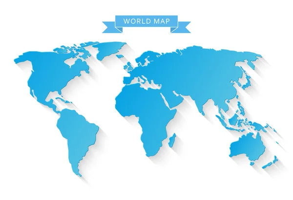 Голубая Карта Мира Изолирована Белом Фоне Длинной Тенью — стоковый вектор