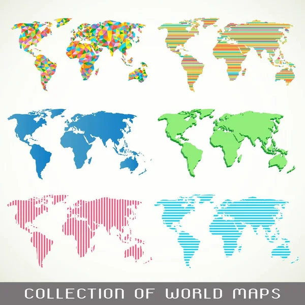Sammlung Von Farbigen Weltkarten Mit Unterschiedlichen Texturen — Stockvektor