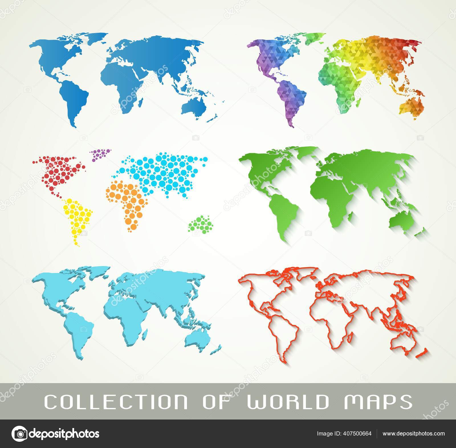Collection Color World Maps Different Textures Stock Vector Image by 