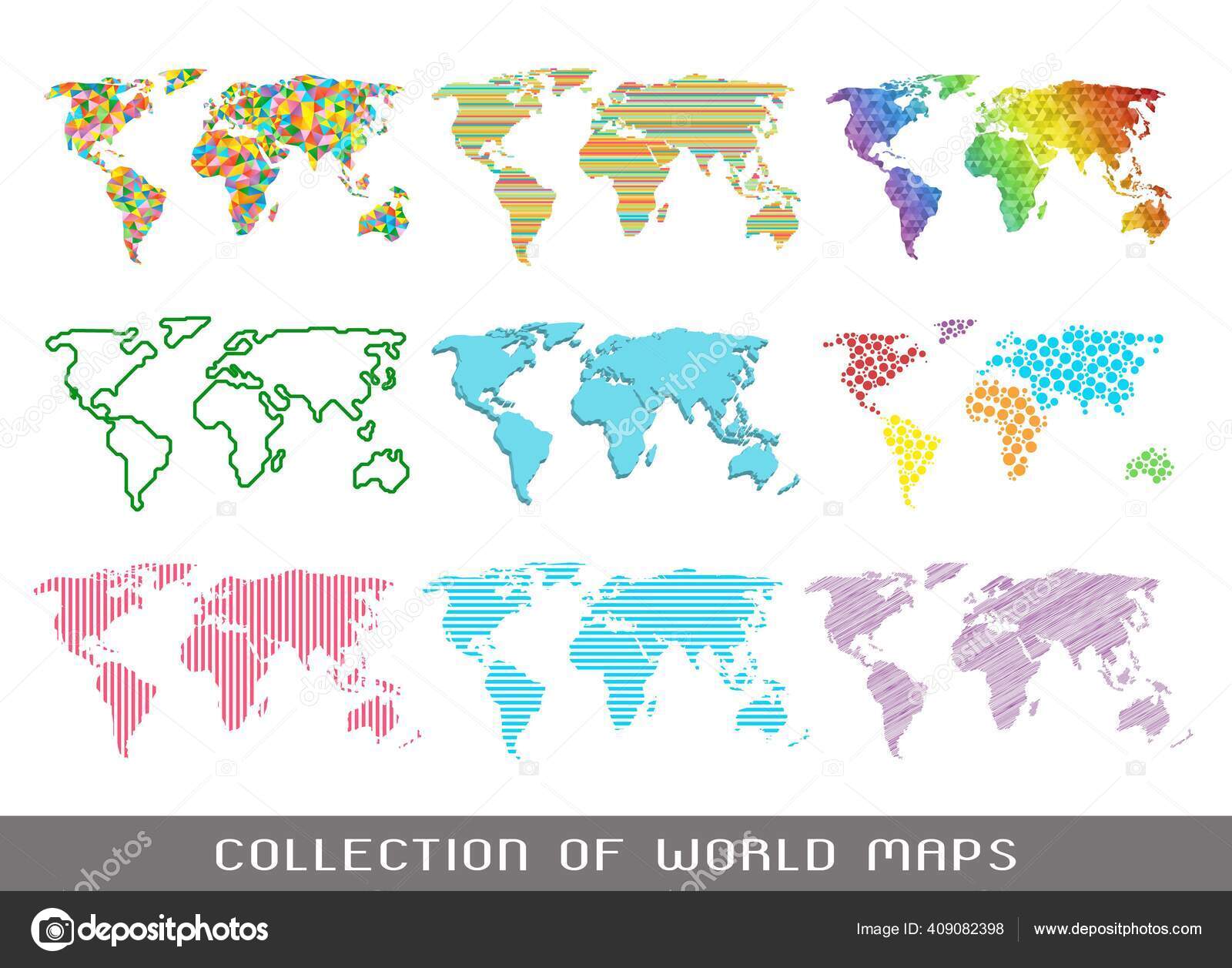 Collection Color World Maps Different Textures Stock Vector Image by 