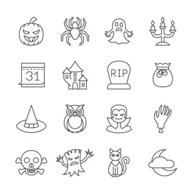 Cadılar Bayramı çizgisi simgeleri, düzenlenebilir ana hatlar