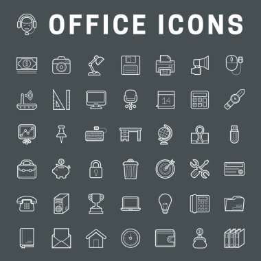 Bir dizi basit ofis ekipmanı ikonu, düzenlenebilir felç