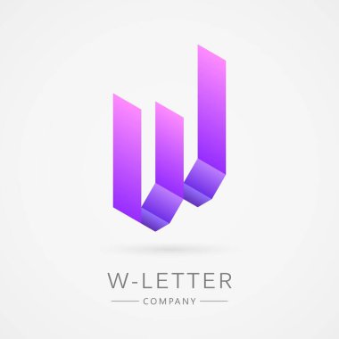Beyaz arkaplanda izole edilmiş, parlak izometrik W harfi