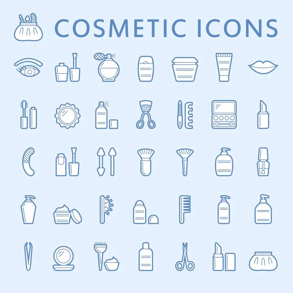 Conjunto Iconos Cosméticos Contorno Simple Con Relleno Carrera Editable — Vector de stock