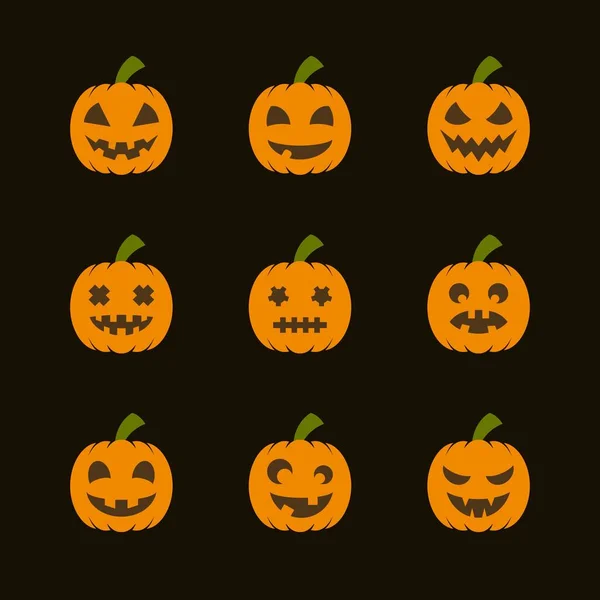 Halloween Pumpkins Set Colored Icons Different Emotions — Stock Vector