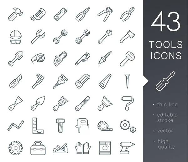 Een Set Van Eenvoudige Schets Tools Pictogrammen Bewerkbare Slag — Stockvector