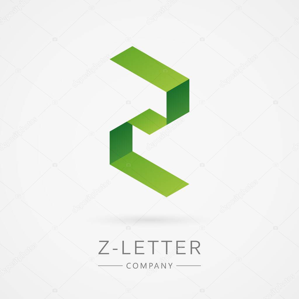 Bright isometric Z letter, isolated on white background