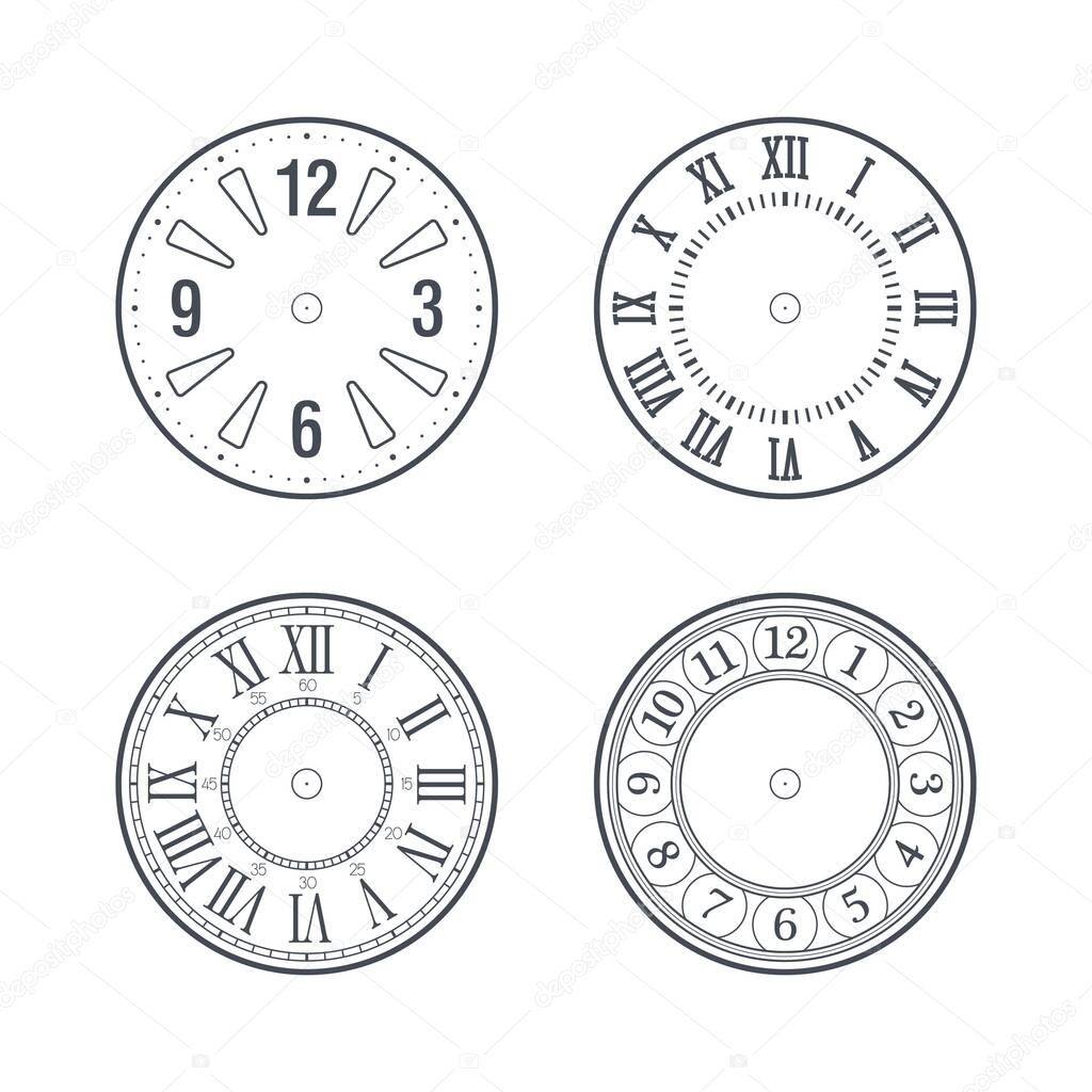 Clock face set with Roman and modern numerals, editable stroke
