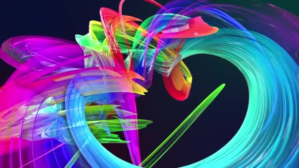 barevné duhové pruhy twist v kruhové formaci, pohyb v kruhu. Bezproblémové kreativní pozadí, opakuje animace 3d hladké světlé lesklé stuhy stočený do kruhu se třpytí jako sklo. 20