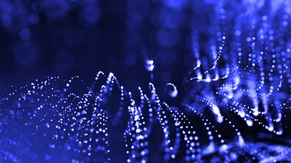 Abstract glow particles in air as science fiction microcosm or macro world or sci-fi. 3d render of abstract composition with depth of field and glowing particles in dark with bokeh effects. Blue 40