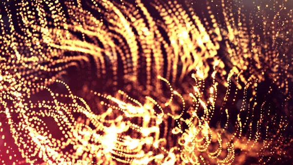 Abstract glow particles in air as science fiction microcosm or macro world or sci-fi. 3d render of abstract composition with depth of field and glowing particles in dark with bokeh effects. Golden 18