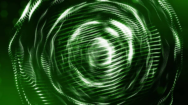Abstract glow particles in air as science fiction microcosm or macro world or sci-fi. 3d render of abstract composition with depth of field and glowing particles in dark with bokeh effects. Green 21