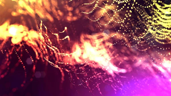 Abstract glow particles in air as science fiction microcosm or macro world or sci-fi. 3d render of abstract composition with depth of field and glowing particles in dark with bokeh effects. 25