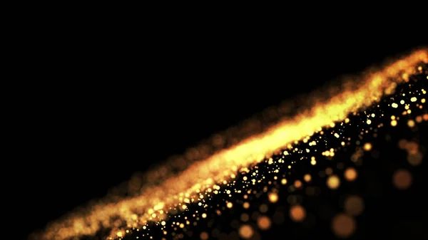 gold particles glisten in the air, gold sparkles in a viscous fluid have the effect of advection with depth of field and bokeh. 3d render. cloud of particles. 82