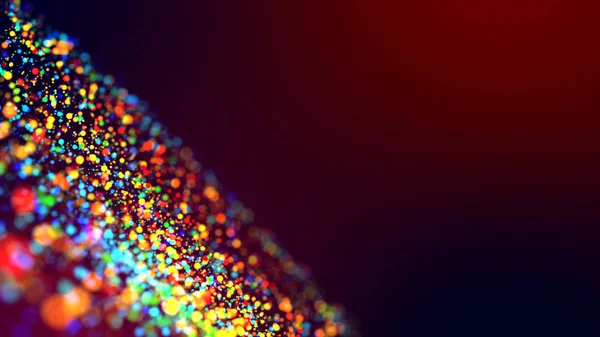 cloud of multicolored particles in the air like sparkles on a dark background with depth of field. beautiful bokeh light effects with colored particles. background for holiday presentations. 107